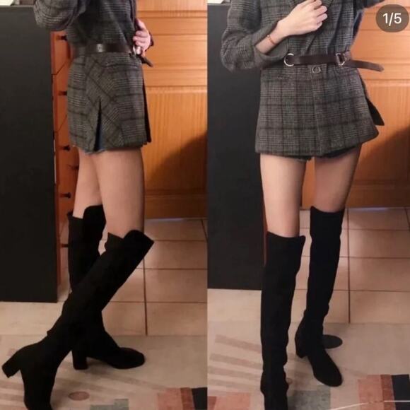 Stuart Weitzman 5050 City Block Boots Black Suede Over-the-Knee Stretch Size 7 - Picture 4 of 14